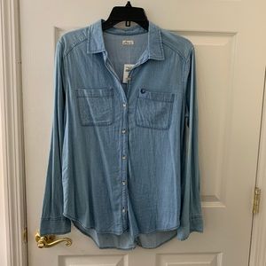 Hollister Blue Denim Long Sleeve Shirt Size S